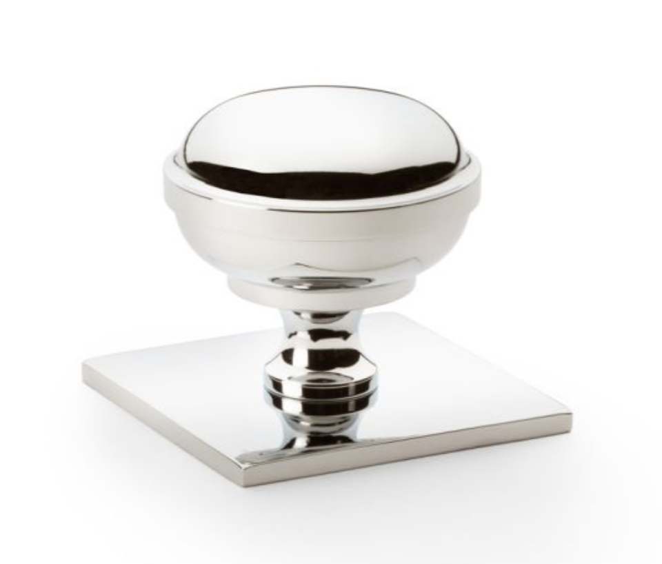 Alexander and Wilks 38mm Quantock Polished Nickel Cupboard Knob on Square Backplate