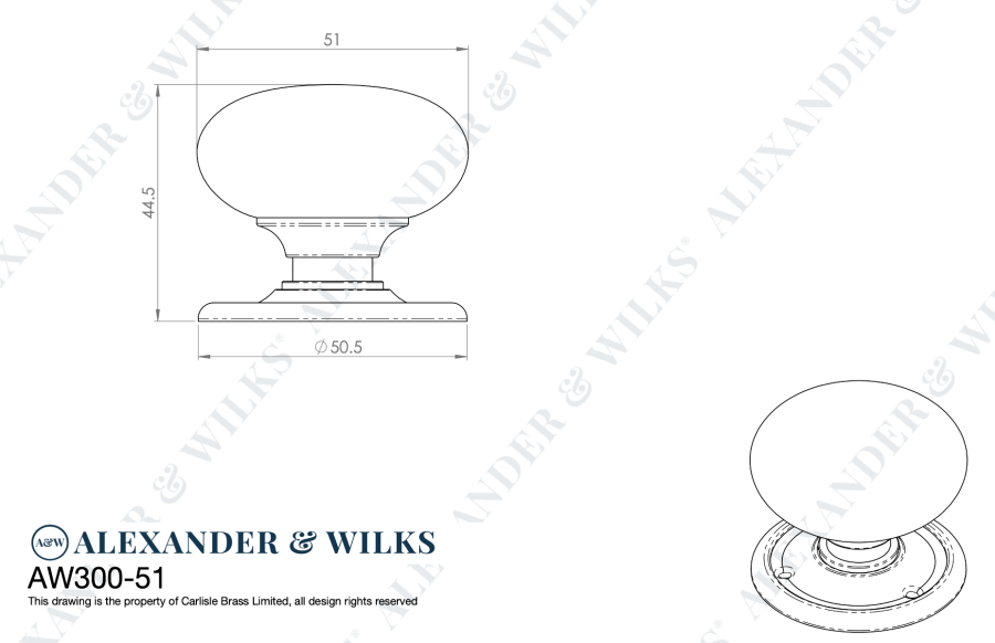 Set Alexander and Wilks Unlaquered Brass 51mm Kershaw Mortice / Rim Door Knob