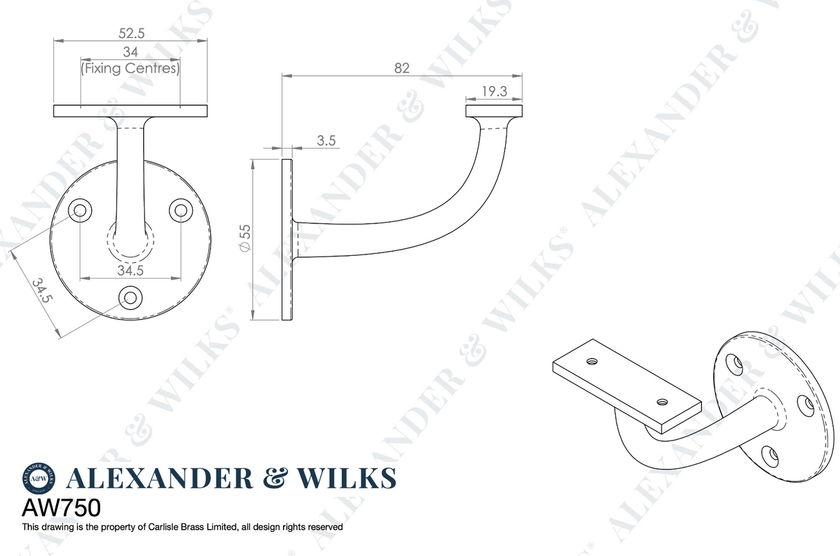 Alexander and Wilks 80mm Satin Chrome Handrail Bracket | AW750SC