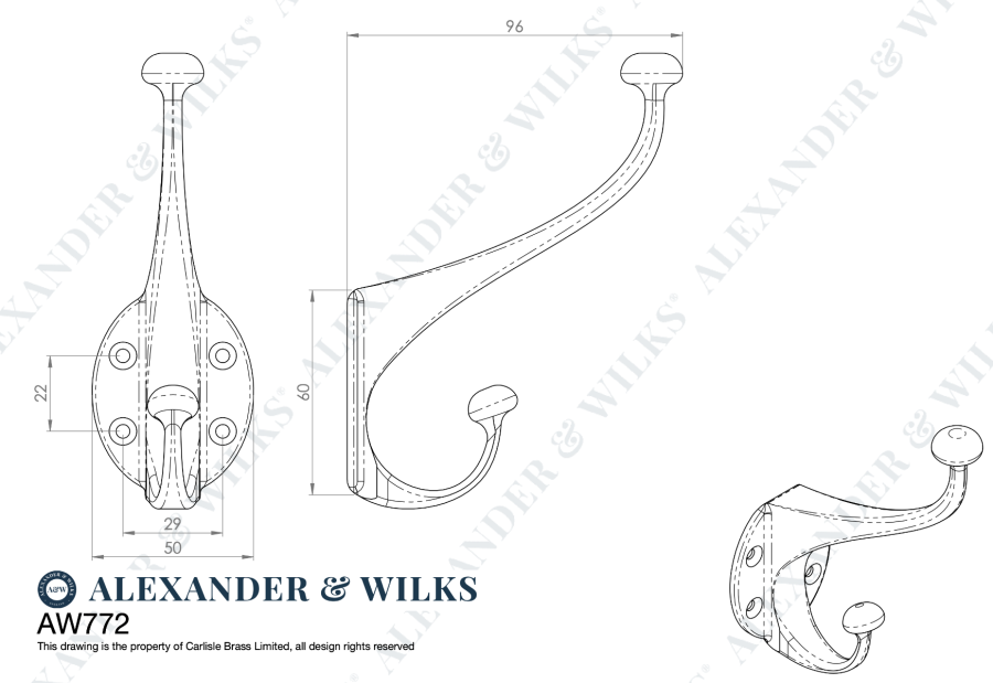 Alexander & Wilks Polished Chrome Traditional Hat & Coat Hooks | AW772PC
