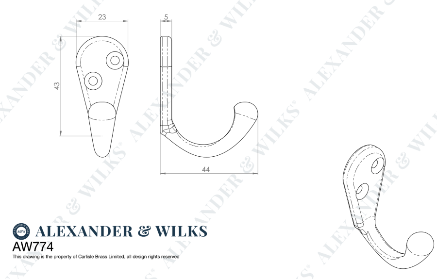 Alexander & Wilks Satin Nickel Victorian Single Robe Hook | AW774SN