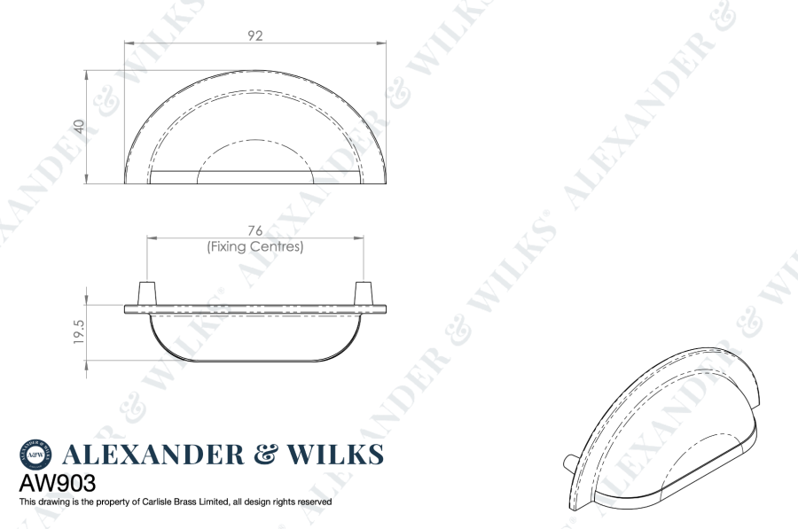 Alexander and Wilks Dark Bronze Bardom Ridged Cup Handle | AW903DBZ