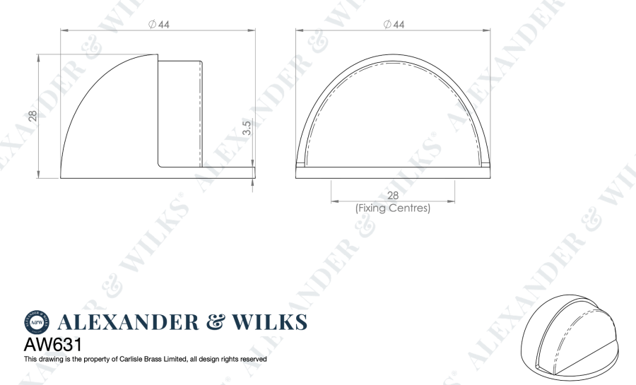 Alexander & Wilks Polished Chrome Lacquer 45MM Floor Mounted Oval Shielded Door Stop | AW631PC