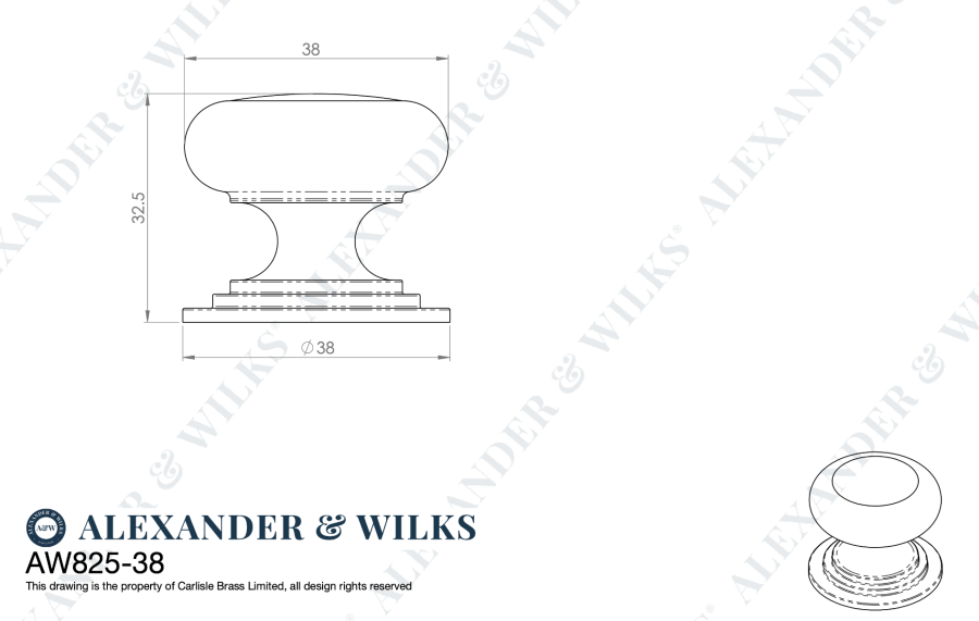 A&W Polished Nickel 38mm Round Cupboard Knob on Stepped Rose | AW825-38-PN