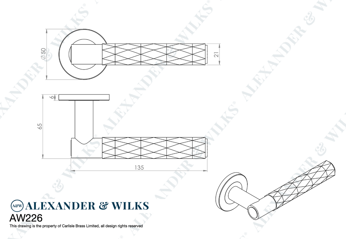 Alexander & Wilks Satin Brass PVD Spitfire Lever Diamond Cut on rose | AW226SBPVD