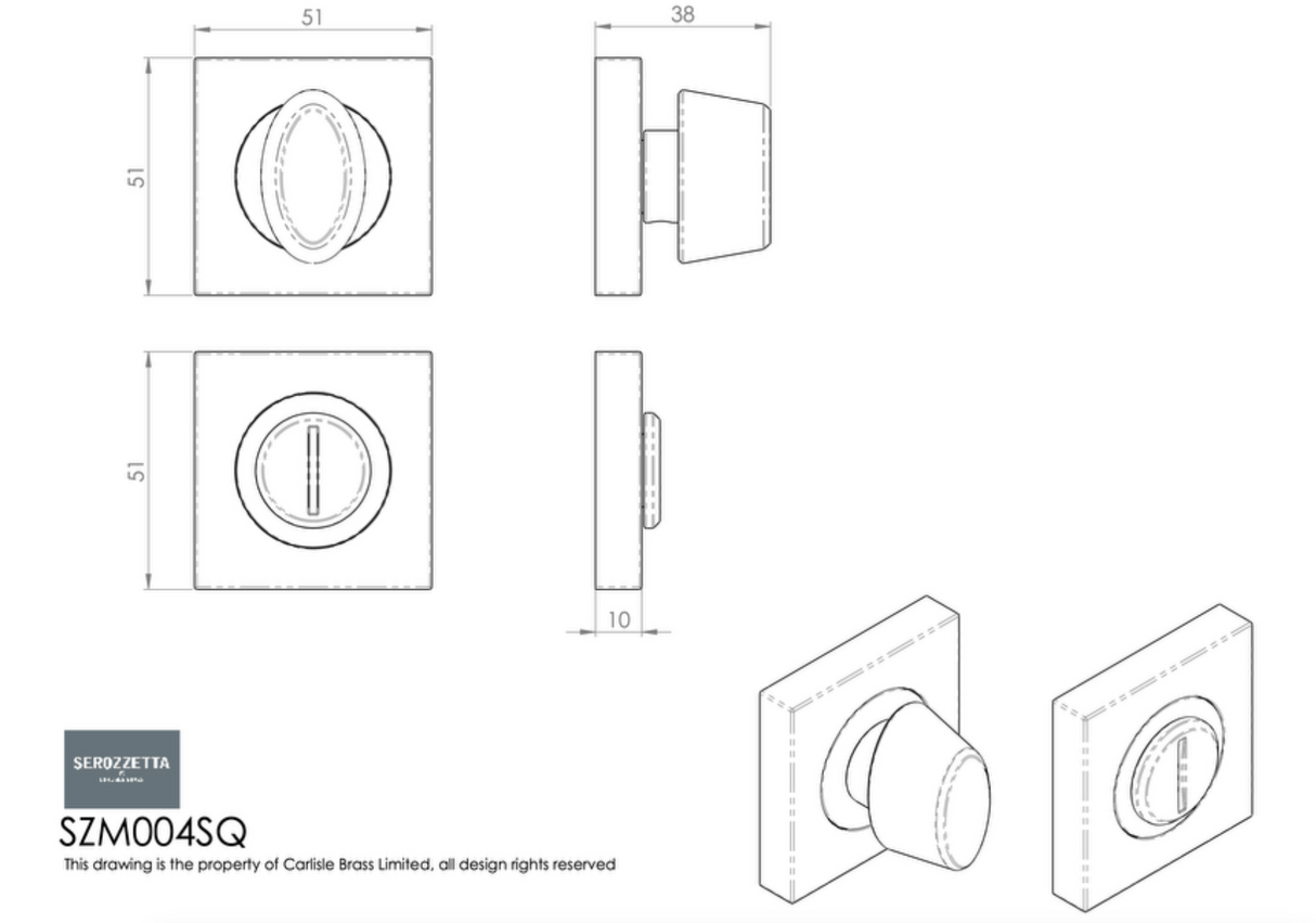 Serozetta Matt Black Thumbturn Snib & Release on square rose | SZM004SQMB