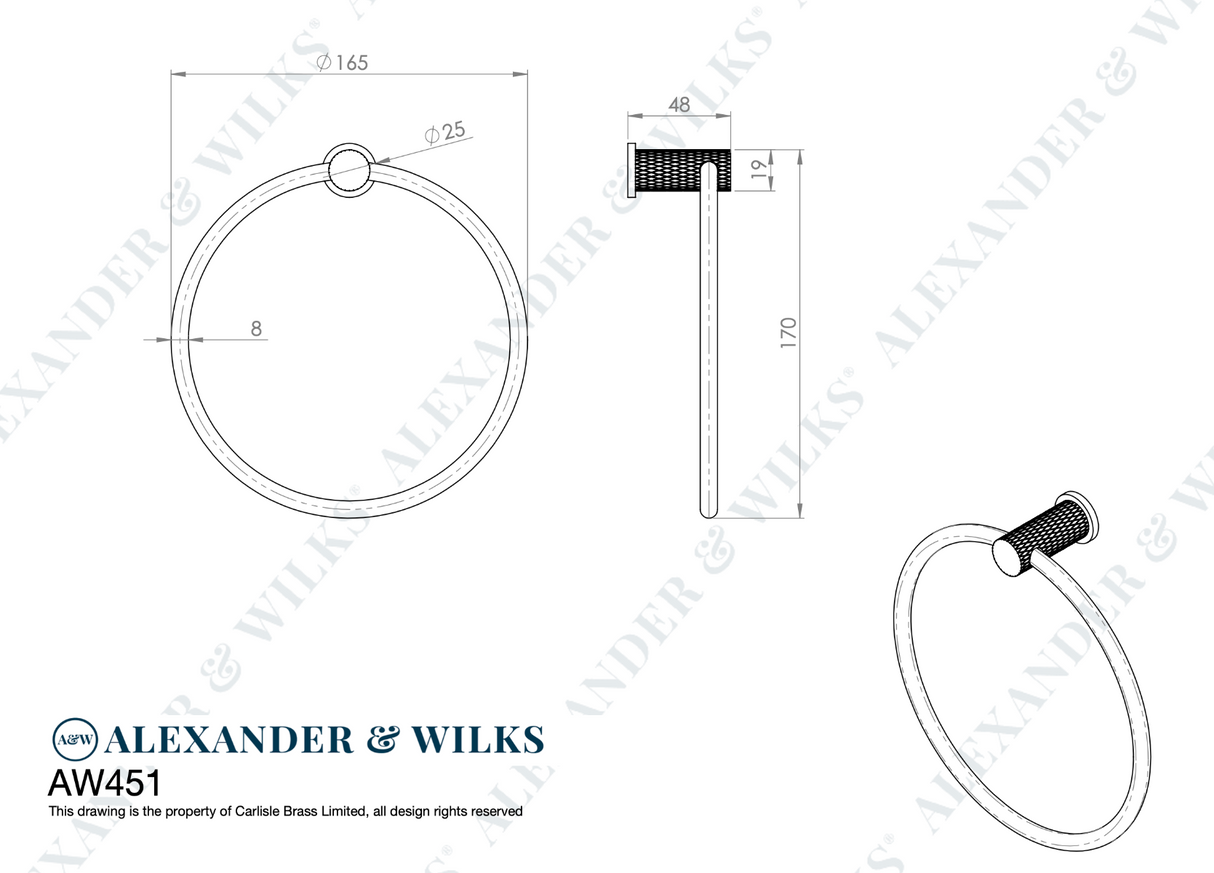 Alexander & Wilks Matt Black Brunel Diamond Knurled Towel Ring | AW451BL