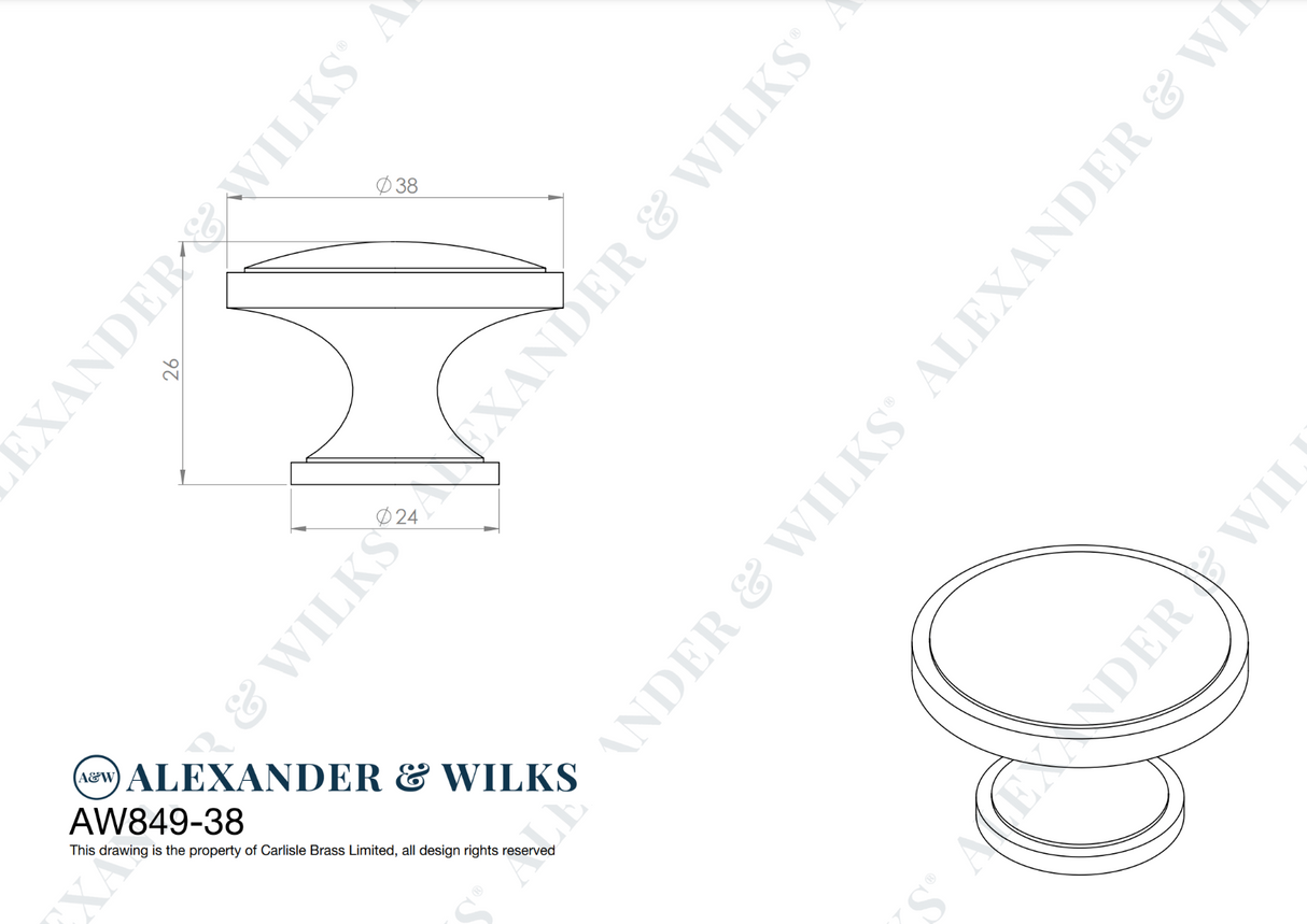 A&W Polished Brass Cambridge Round Cupboard Knob | AW849-38-PB