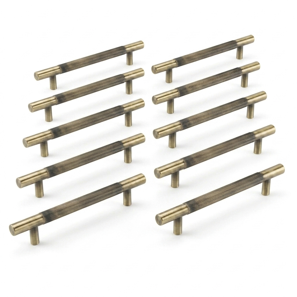 Pack 10 x Antique Brass Linear T Bar Pull Handle - 128mm c/c  |  IXC710BAB