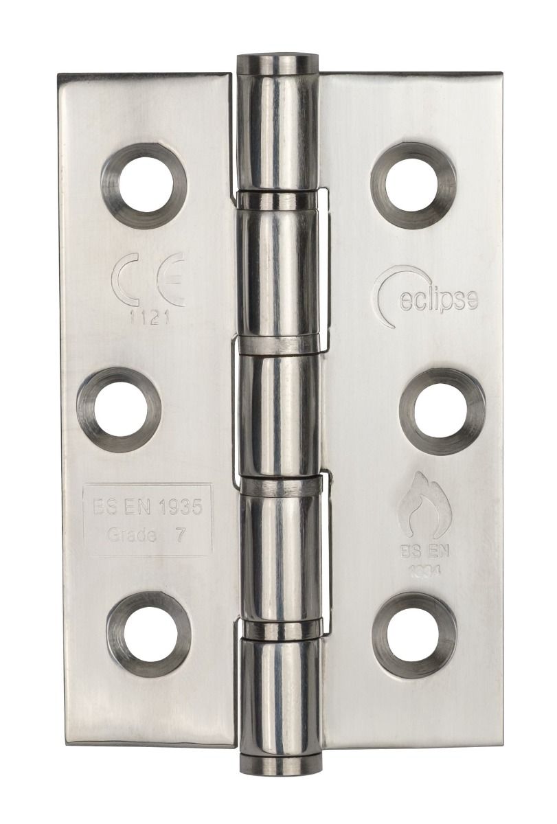 Eclipse Pair Polished Stainless 76mm (3" ) Grade 7 Slim Knuckle Washered Hinges  | 14881