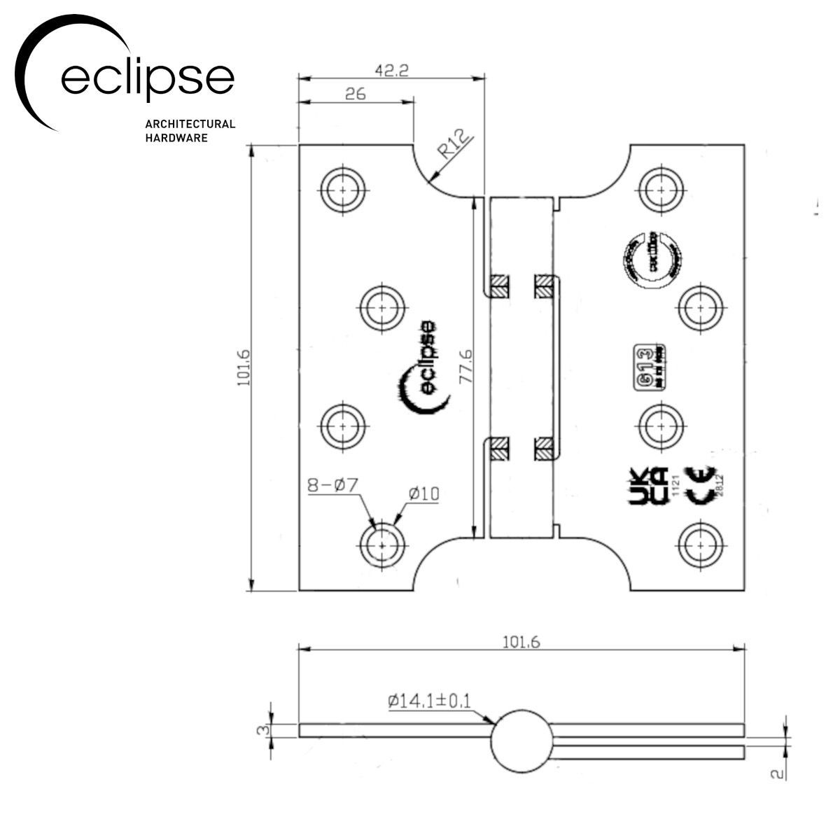 Eclipse 102x51x102mm (4") Polished Stainless Fire Rated Parliament Hinge | 14990