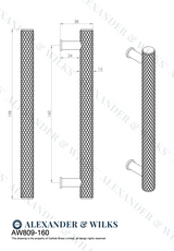 A&W Crispin Matt Black Knurled T Bar Pull Handle c/c 160mm