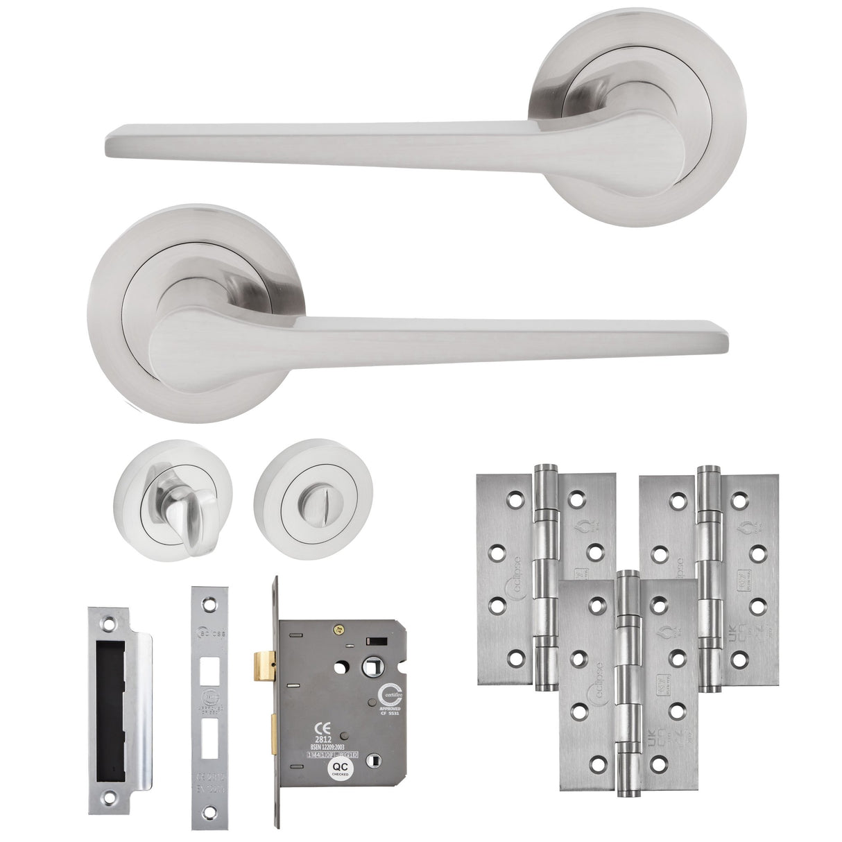 Eclipse Freestyle Satin Nickel Monte Bathroom Door Pack | 102x67mm (4")  Hinge  |  22333