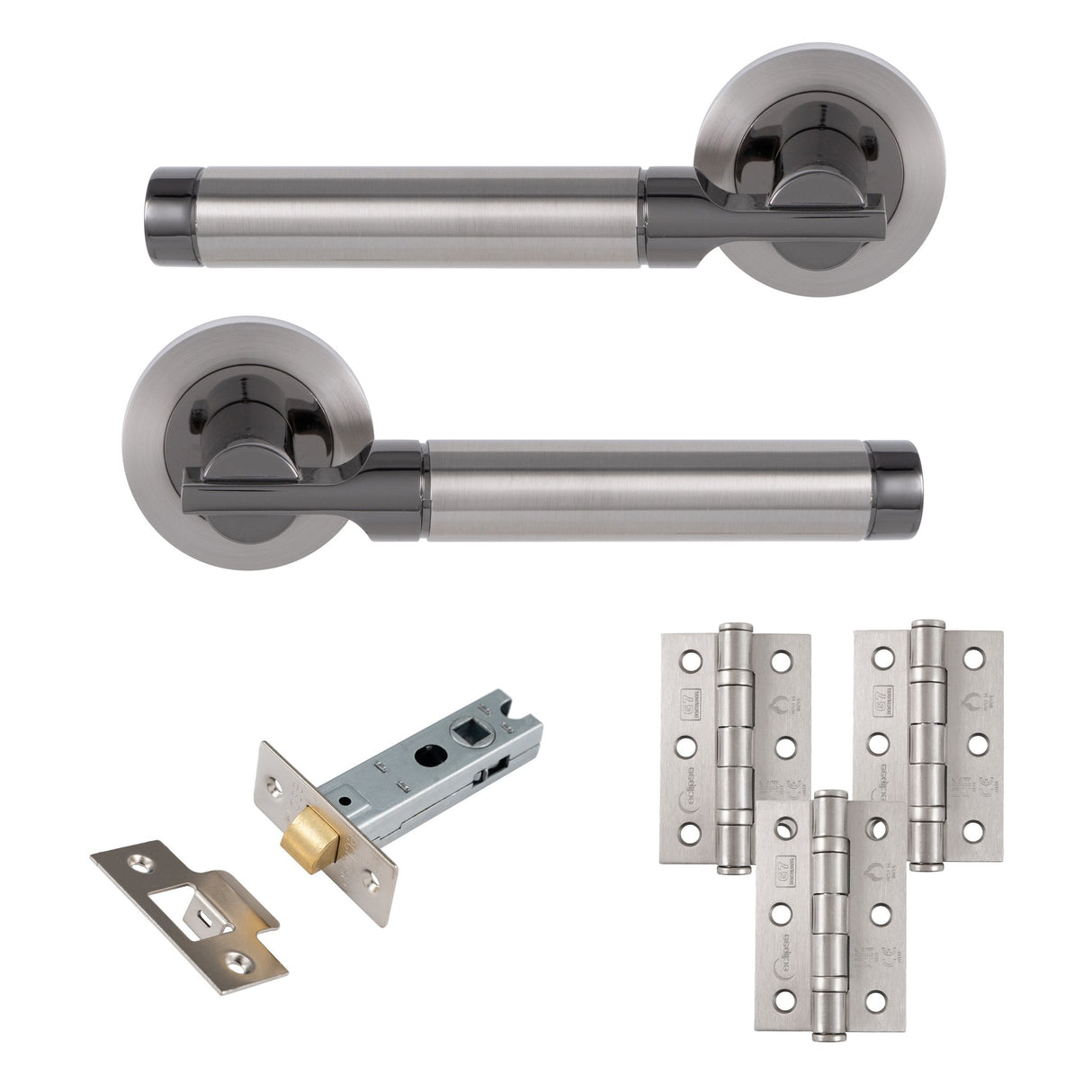 Eclipse Insignia Satin & Black Nickel Elettra Latch Door Pack | 76x51mm (3") Hinge  |  22603