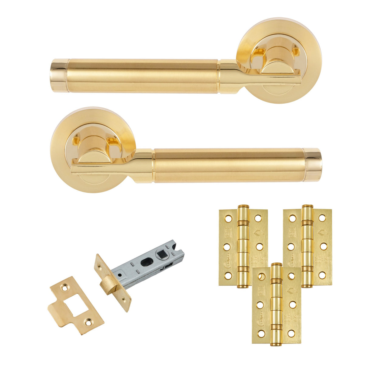 Eclipse Insignia Satin & Polished Brass Elettra Latch Door Pack | 76x51mm (3") Hinge  |  22604