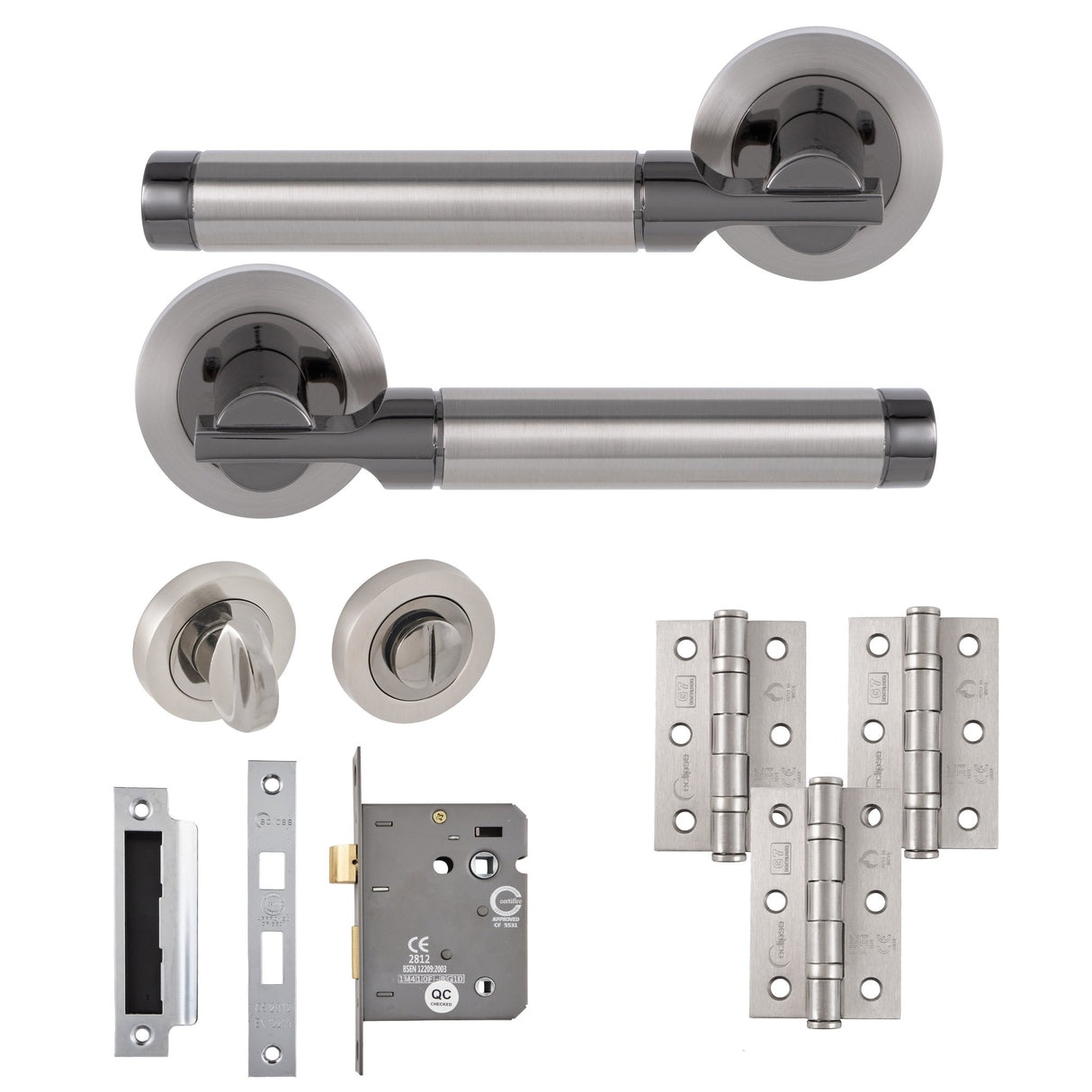 Eclipse Insignia Satin & Black Nickel Elettra Bathroom Door Pack | 76x51mm (3") Hinge  |  22613