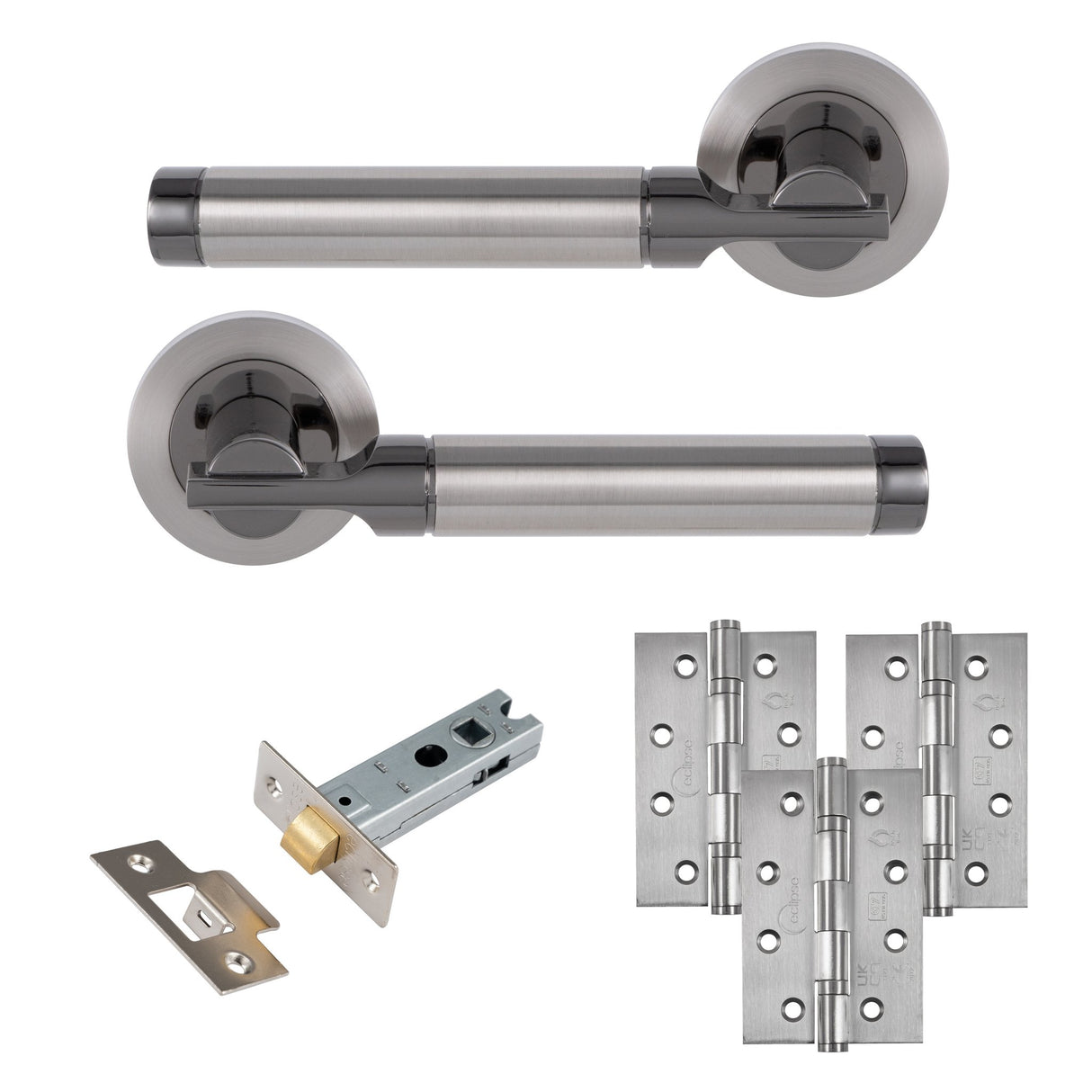 Eclipse Insignia Satin & Black Nickel Elettra Latch Door Pack | 102x67mm (4")  Hinge  |  22623