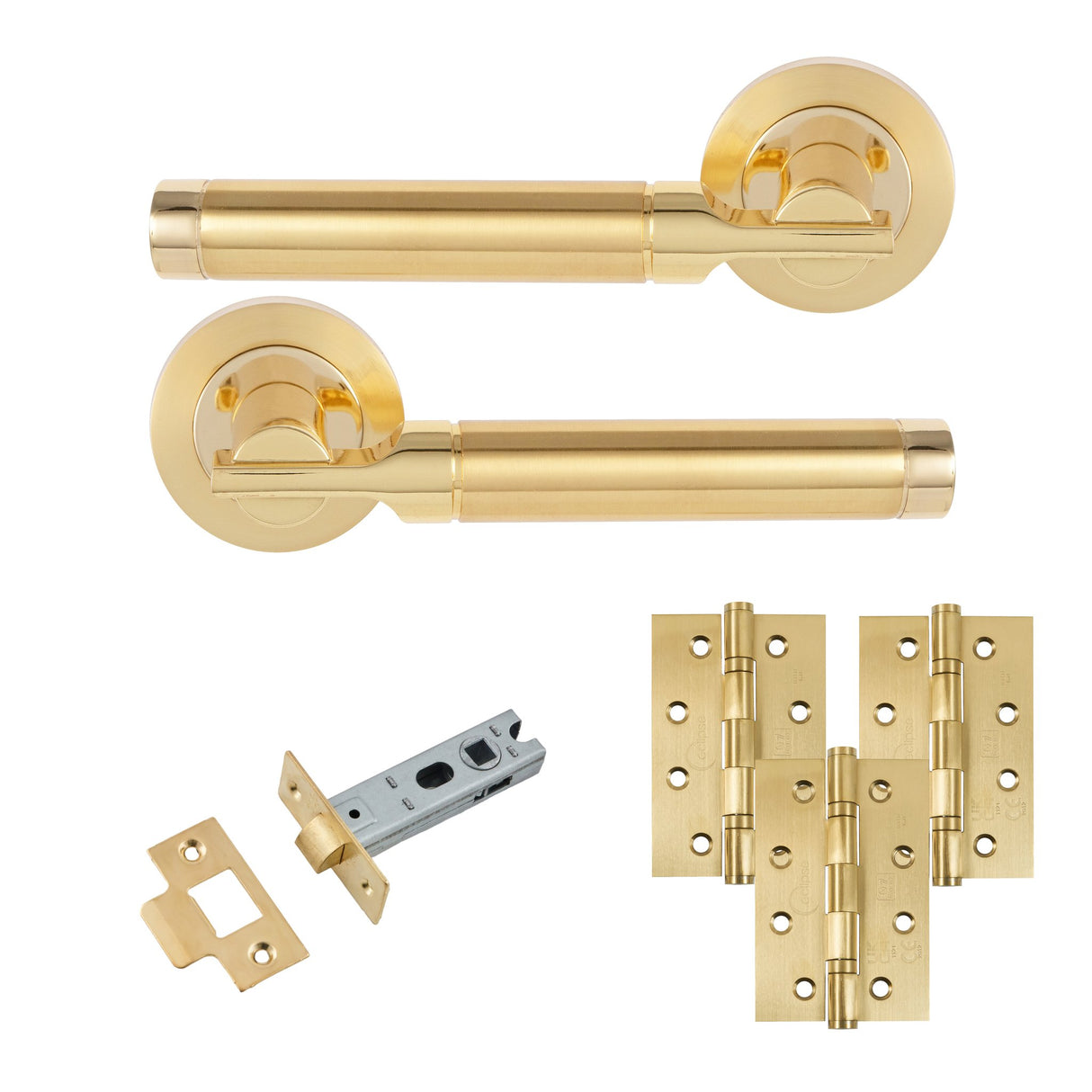 Eclipse Insignia Satin & Polished Brass Elettra Latch Door Pack | 102x67mm (4")  Hinge  |  22624