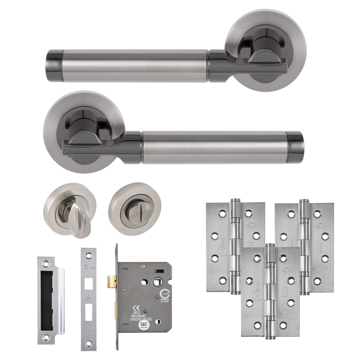 Eclipse Insignia Satin & Black Nickel Elettra Bathroom Door Pack | 102x67mm (4")  Hinge  |  22633