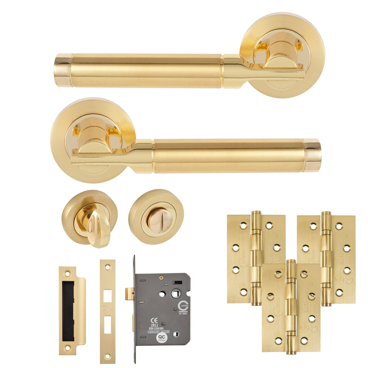 Eclipse Insignia Satin & Polished Brass Elettra Bathroom Door Pack | 102x67mm (4")  Hinge  |  22634