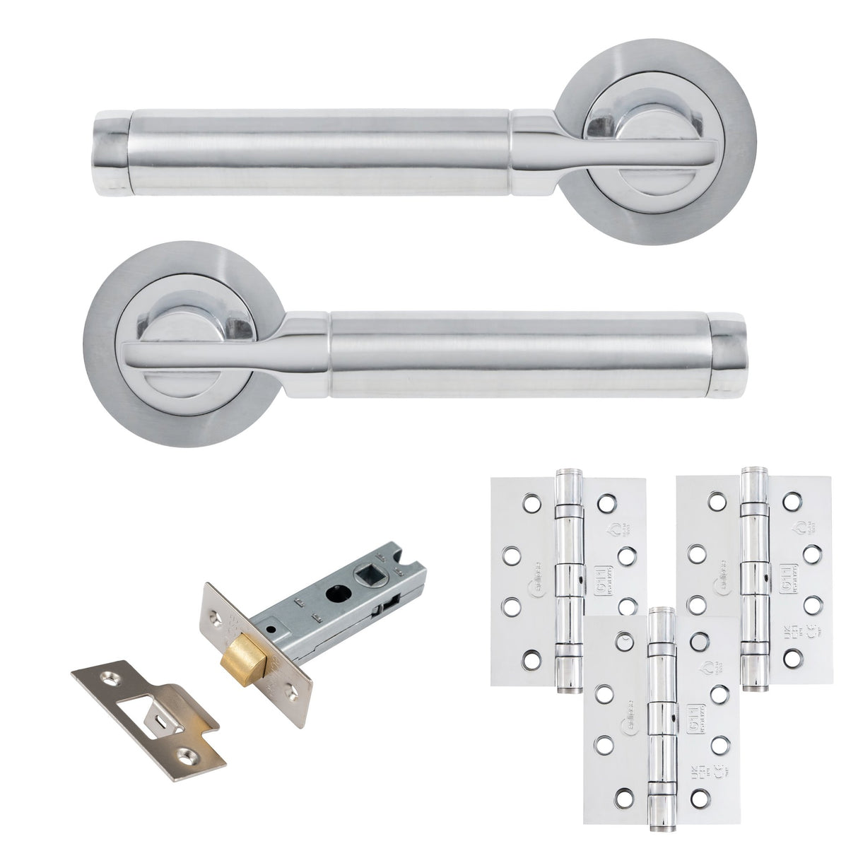 Eclipse Insignia Polished & Satin Chrome Elettra Latch Door Pack | 102x76mm (4") Hinge  |  22641