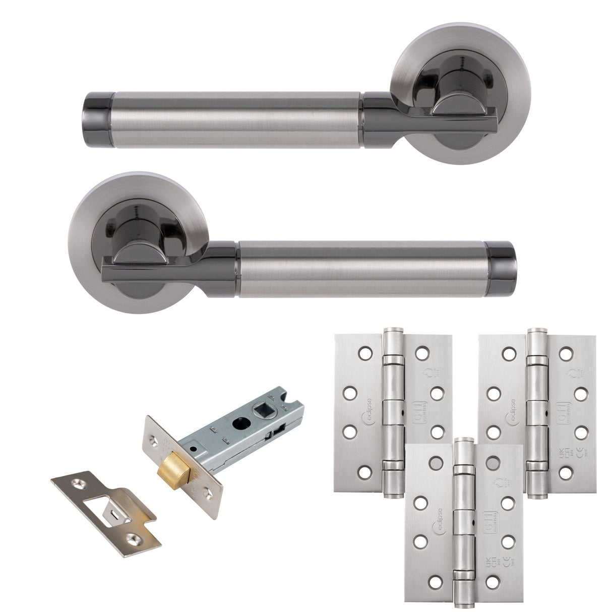 Eclipse Insignia Satin & Black Nickel Elettra Latch Door Pack | 102x76mm (4") Hinge  |  22643