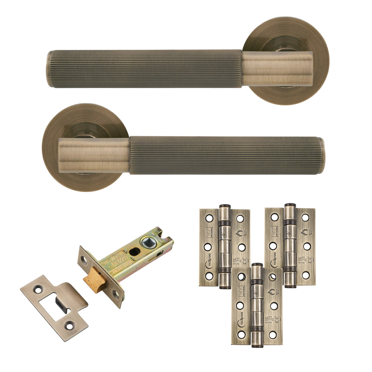 Eclipse Insignia Antique Brass Linear Latch Door Pack | 76x51mm (3") Hinge  |  22805