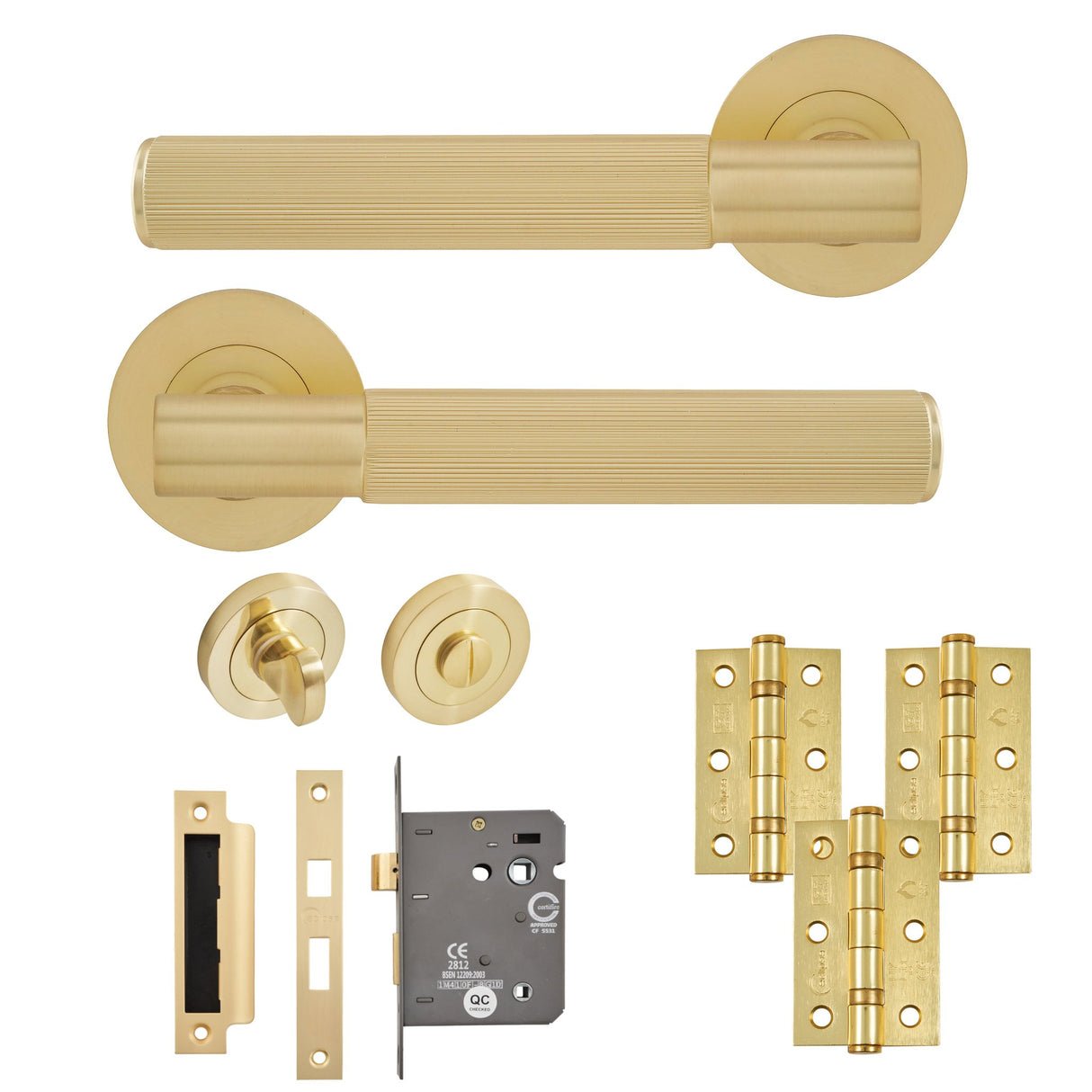 Eclipse Insignia Satin Brass Linear Bathroom Door Pack | 76x51mm (3") Hinge  |  22814