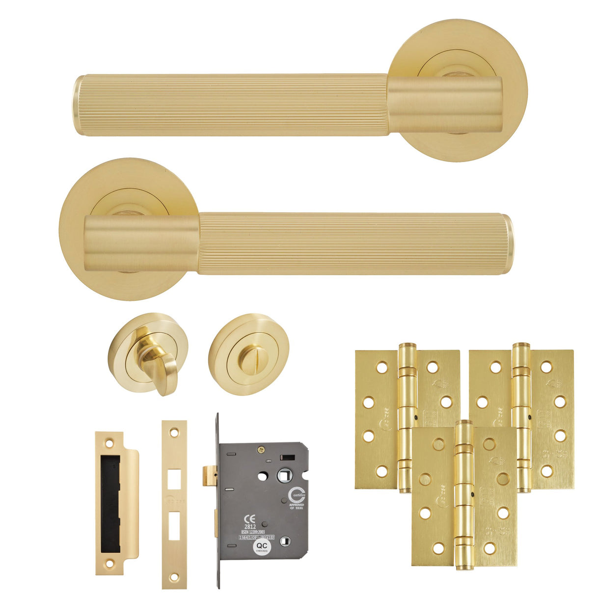 Eclipse Insignia Satin Brass Linear Bathroom Door Pack | 102x76mm (4") Hinge  |  22854