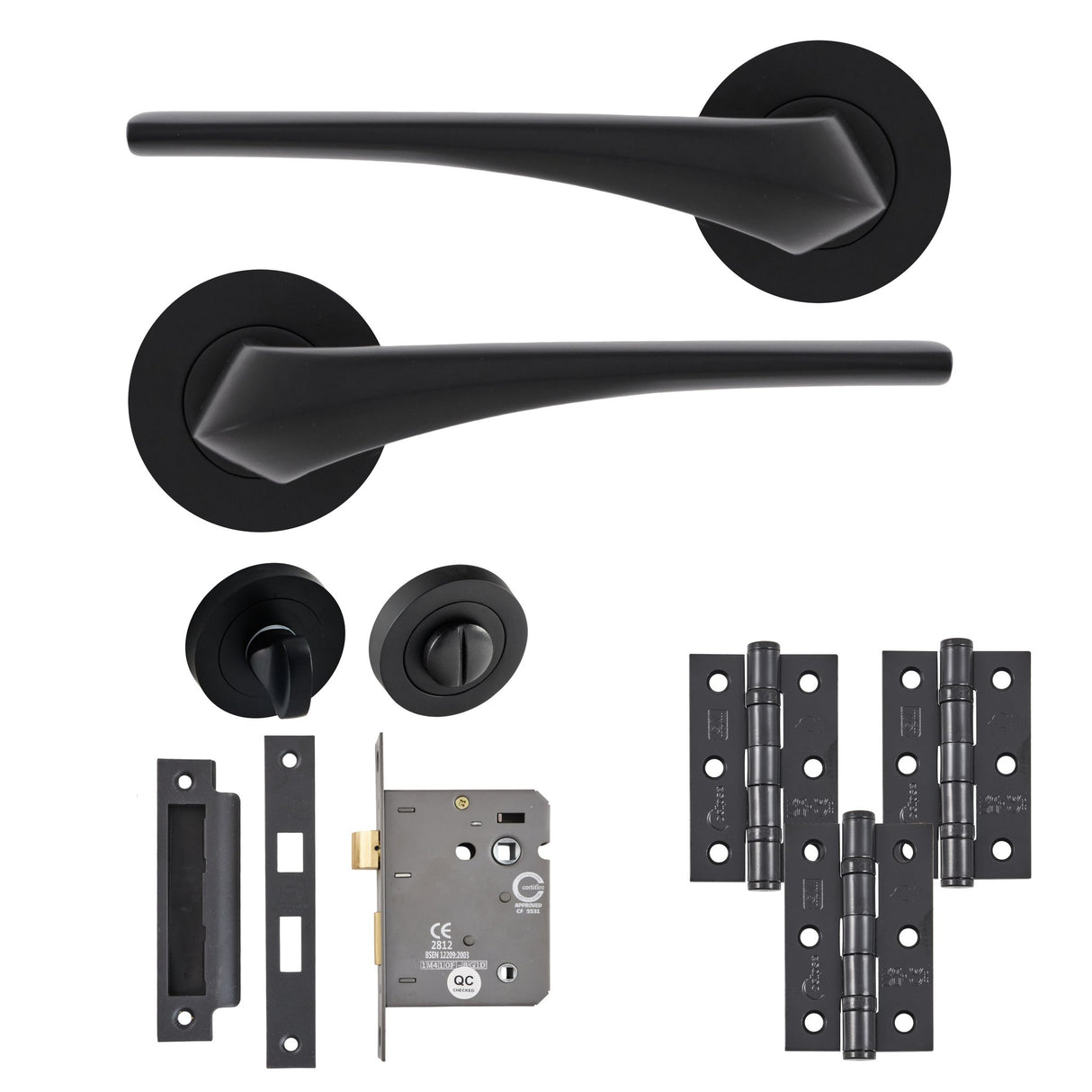 Eclipse Insignia Matt Black Lanza Bathroom Door Pack | 76x51mm (3") Hinge  |  22912