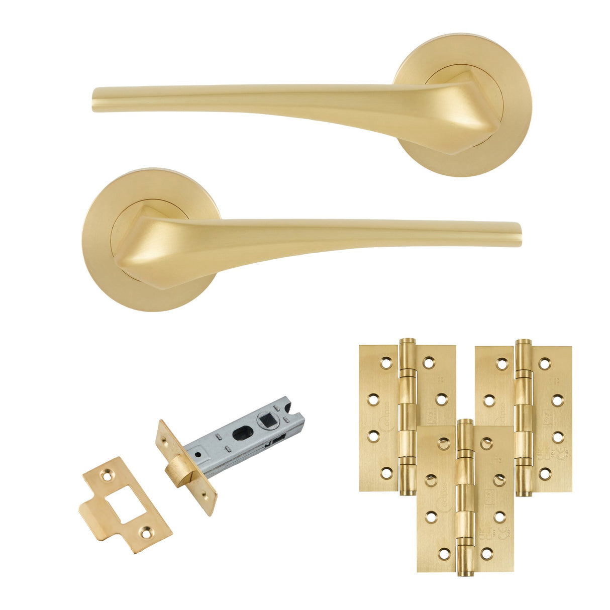 Eclipse Insignia Satin Brass Lanza Latch Door Pack | 102x67mm (4")  Hinge  |  22924