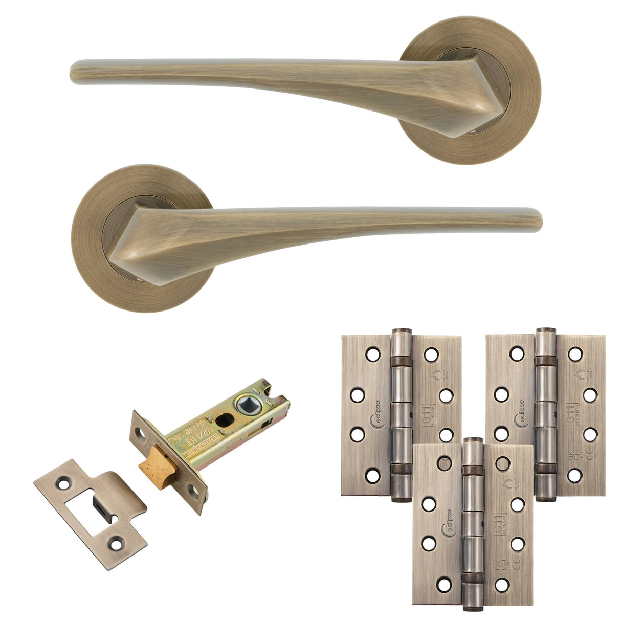 Eclipse Insignia Antique Brass Lanza Latch Door Pack | 102x76mm (4") Hinge  |  22945