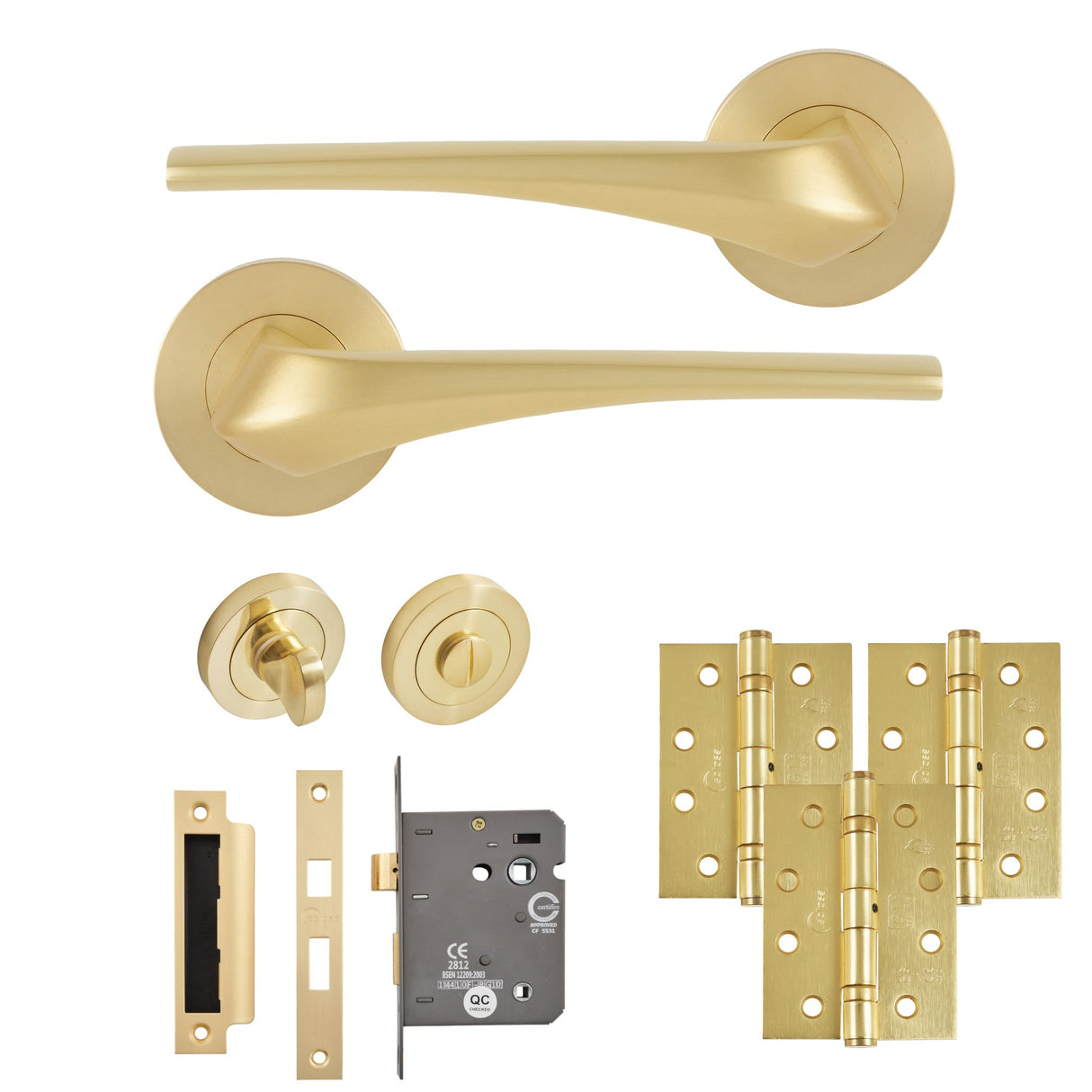 Eclipse Insignia Satin Brass Lanza Bathroom Door Pack | 102x76mm (4") Hinge  |  22954