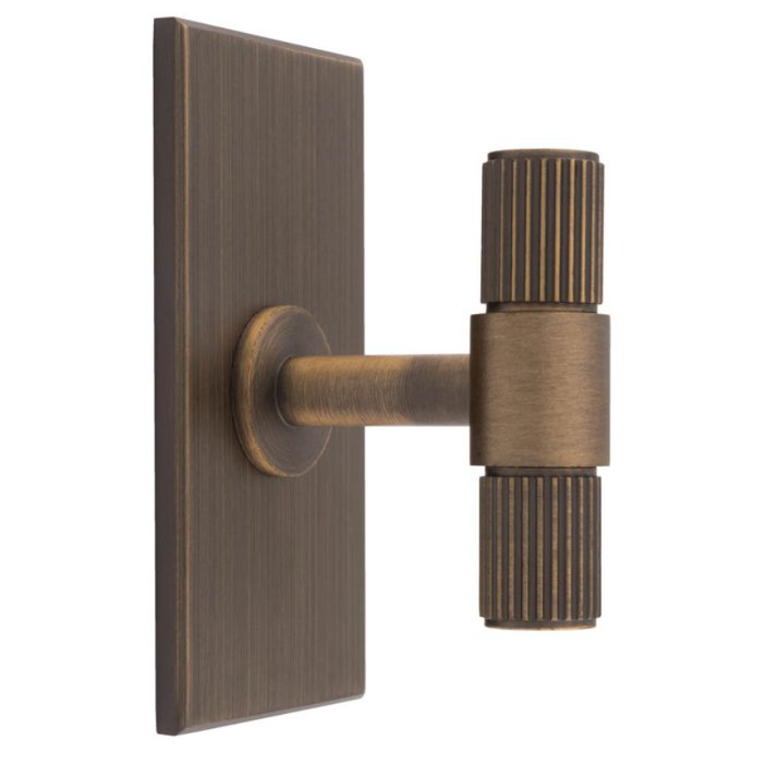 Antique Brass 50mm Lines T-Bar Knob | FTD711AB