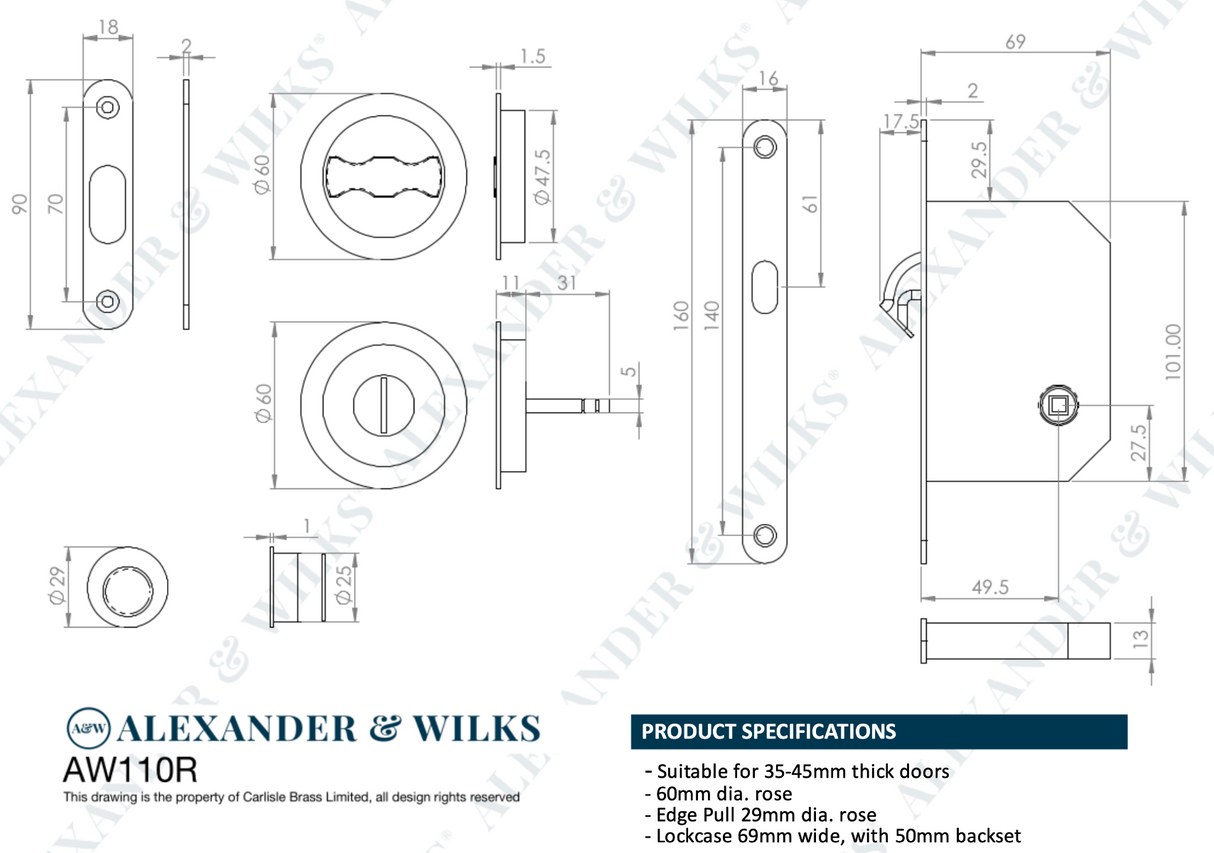 AW Satin Chrome Sliding Door Locking Kit | AW110RSC