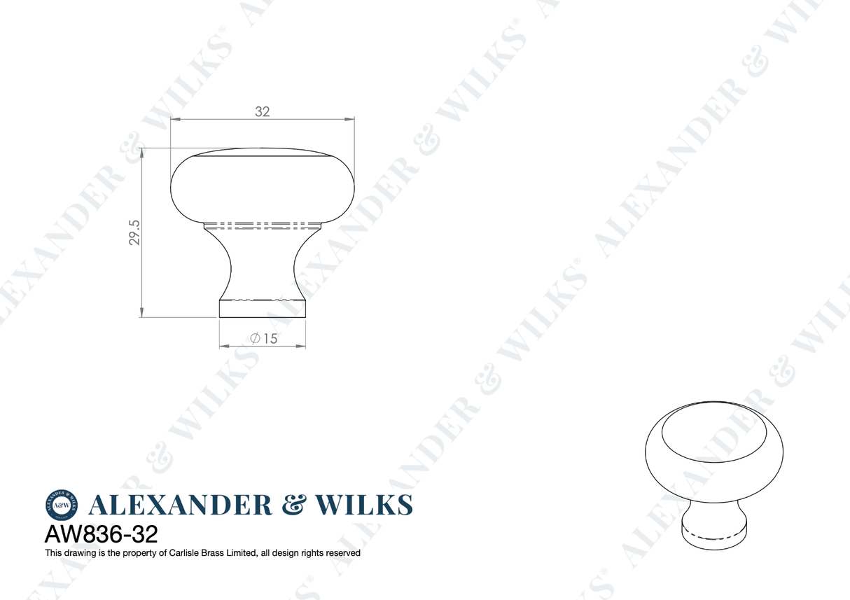 A&W Polished Nickel 32mm Wade Round Cupboard Knob | AW836-32-PN