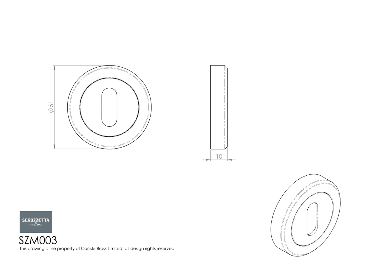 Serozetta Satin Brass 51mm Standard Profile Round Key Escutcheon | SZM003SB