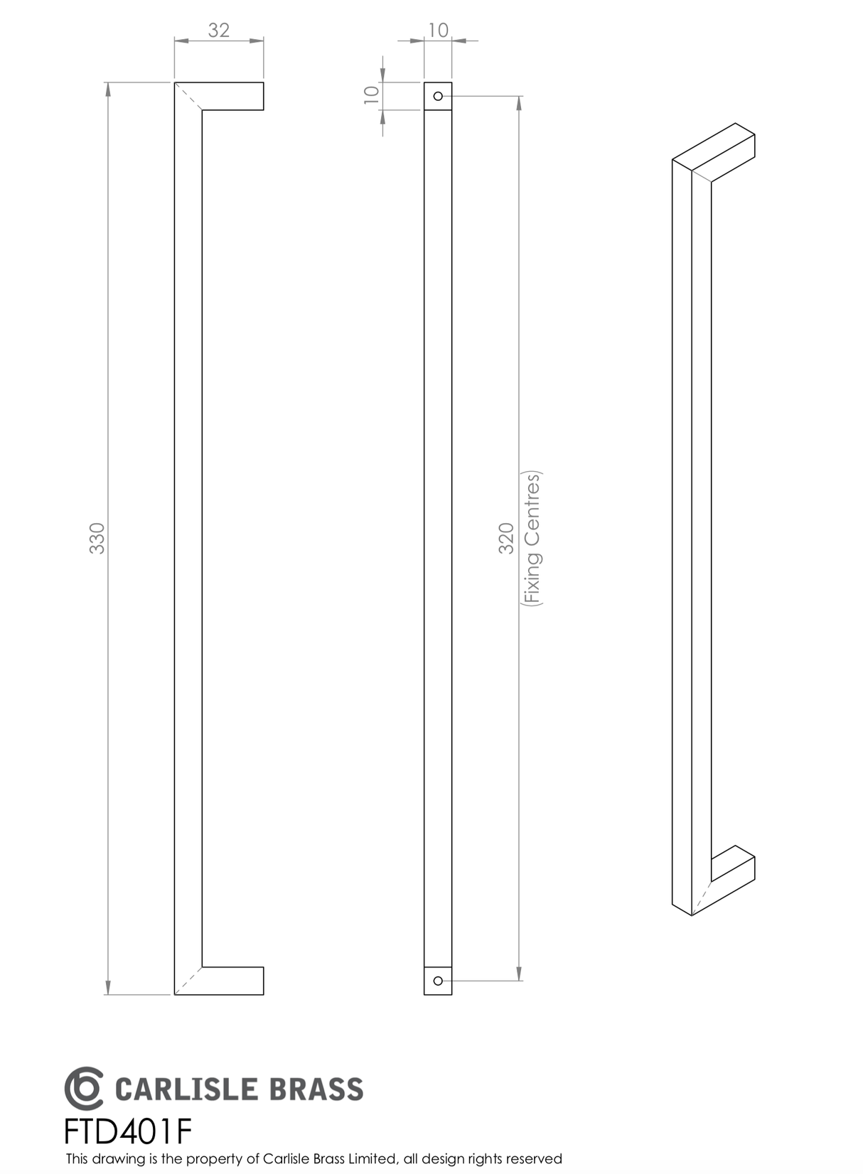 Polished Chrome 320mm Square Section Block Cabinet Handle | FTD401FCP