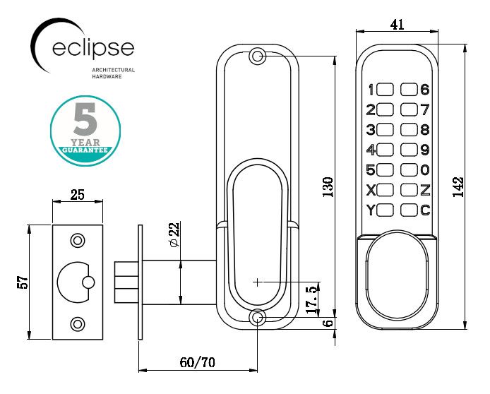 ED20 Polished Brass Easy Code Change Push Button Digital Lock | 70251