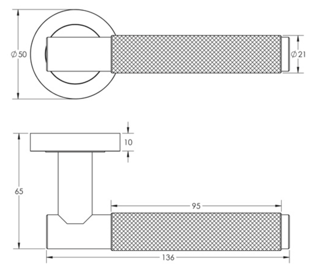 Sets Satin Brass Bari Knurled Lever Handles on Rose | JV850SB