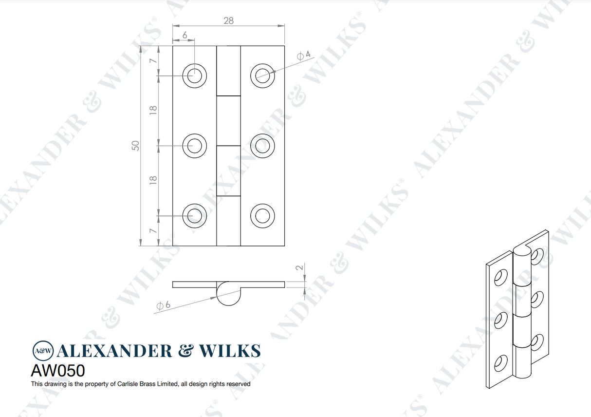 Pair Antique Brass 50mm Cabinet Butt Hinge | AW050-CH-AB