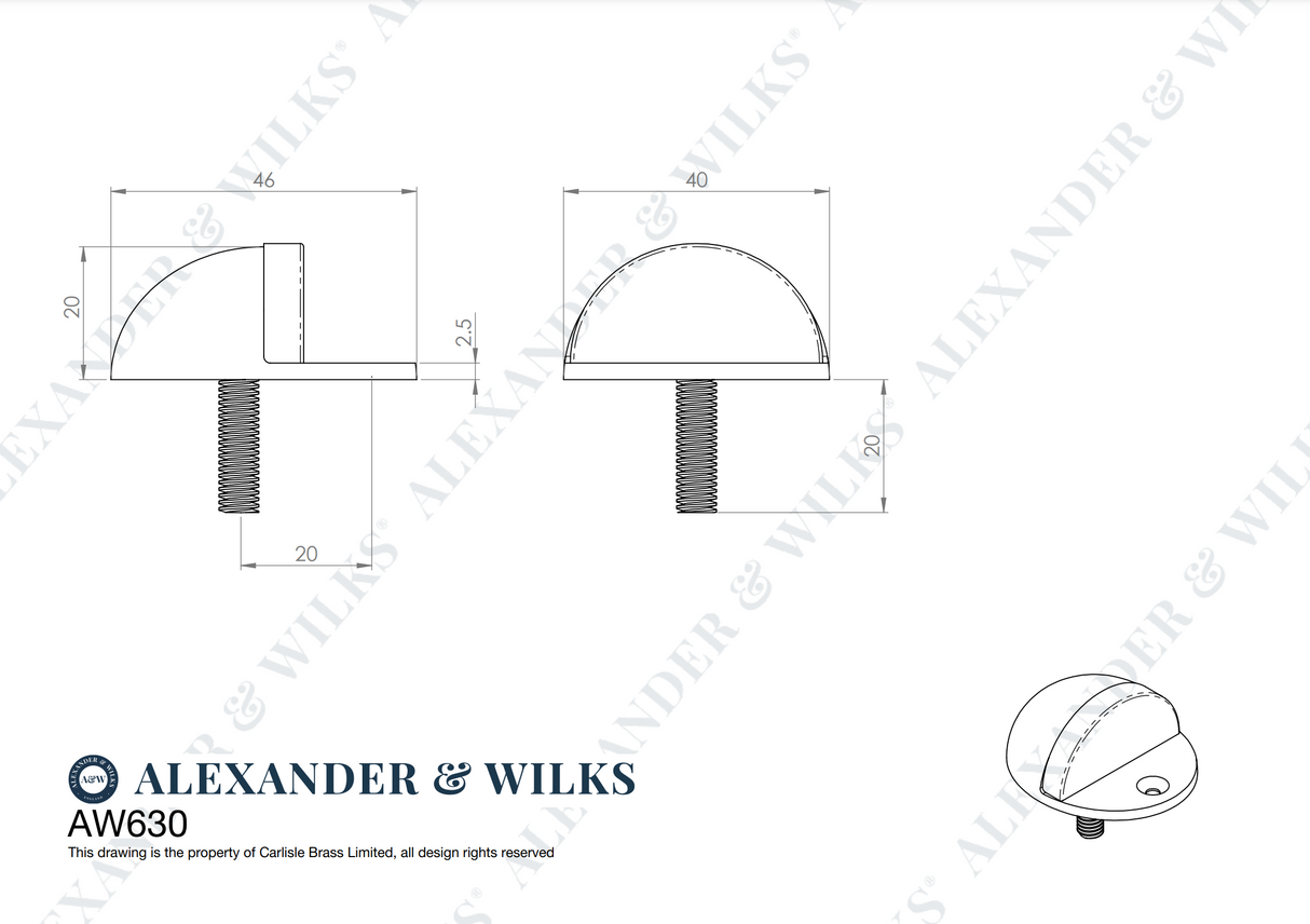 Alexander and Wilks Satin Chrome Floor Mounted Shield  Door Stop | AW630SC