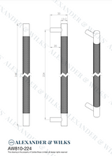 A&W Matt Black Brunel Knurled T Bar Pull Handle c/c 224mm
