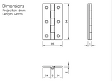 Millhouse Brass Cabinet Butt Hinges 64mm x 35mm x 2mm - Satin Nickel