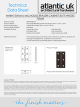 Millhouse Brass Cabinet Butt Hinges 75mm x 41mm x 2mm - Urban Dark Bronze