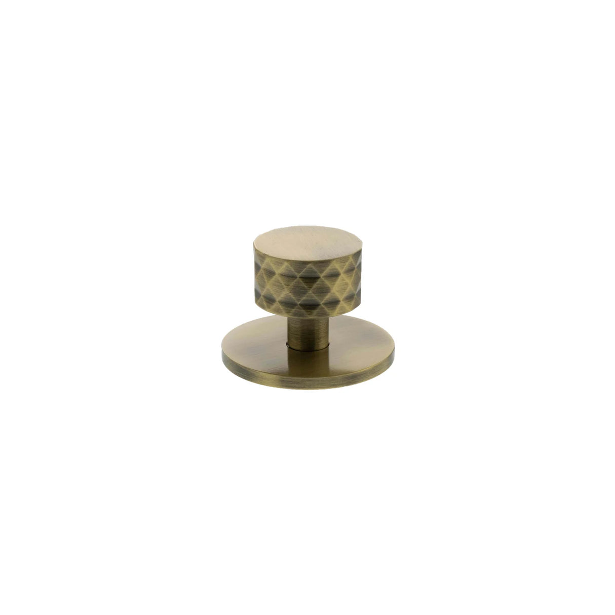 Millhouse Brass Antique Brass Chrysler Diamond Round Cabinet Knob Handle on Backplate  |  MHCDB1530AB