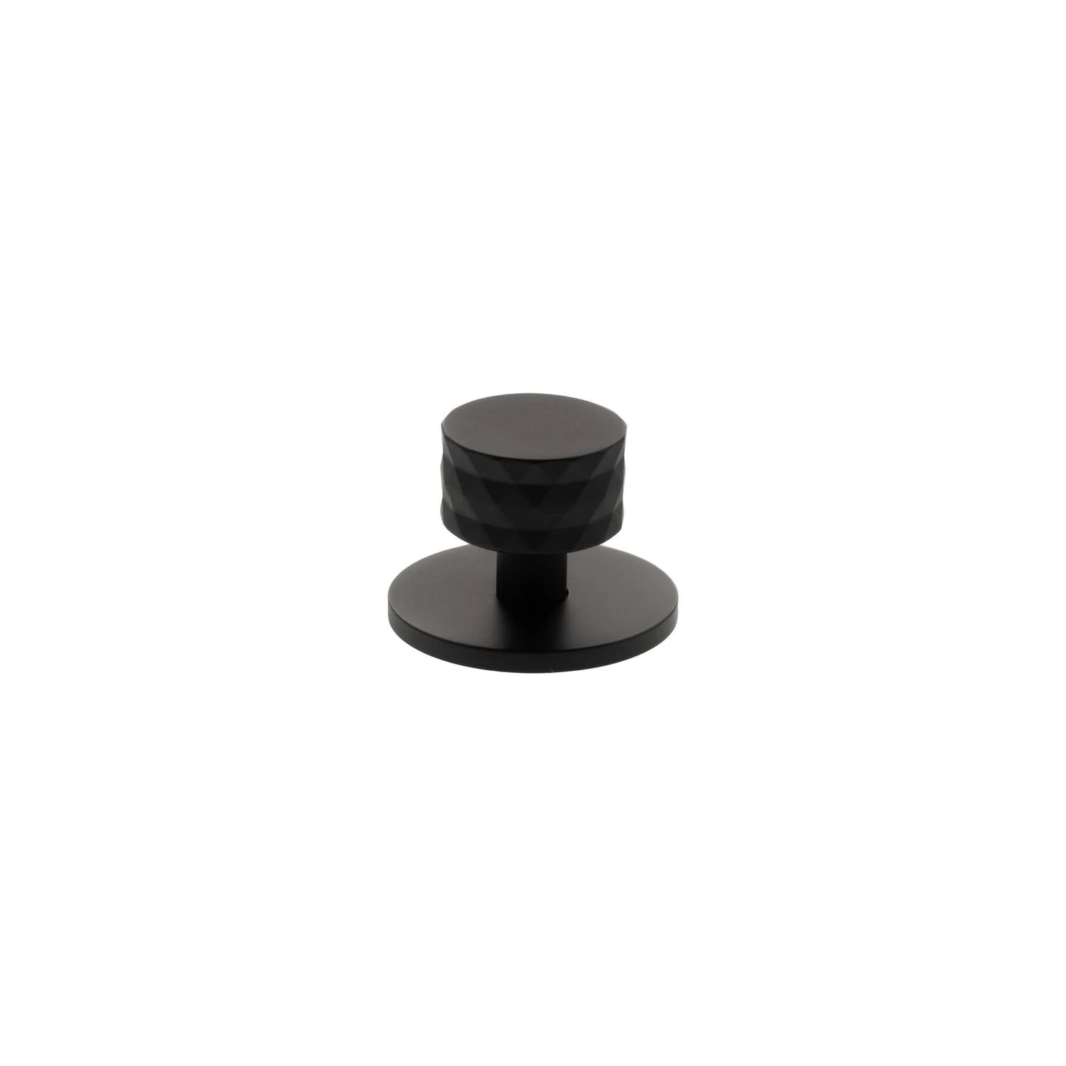 Millhouse Brass Matt Black Chrysler Diamond Round Cabinet Knob Handle on Backplate  |  MHCDB1530MB