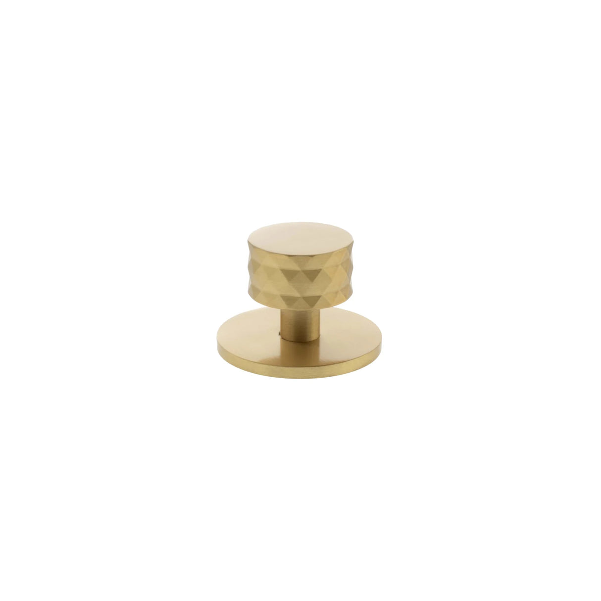 Millhouse Brass Satin Brass Chrysler Diamond Round Cabinet Knob Handle on Backplate  |  MHCDB1530SB