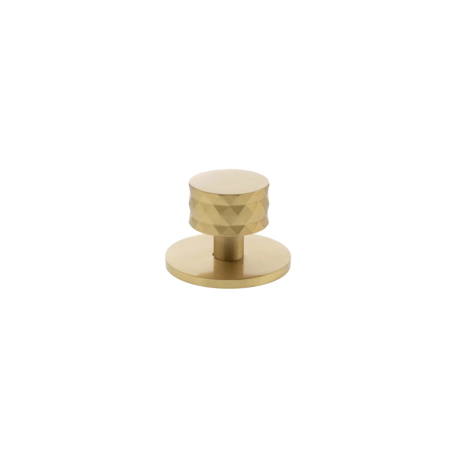 Millhouse Brass Satin Brass Chrysler Diamond Round Cabinet Knob Handle on Backplate  |  MHCDB1530SB