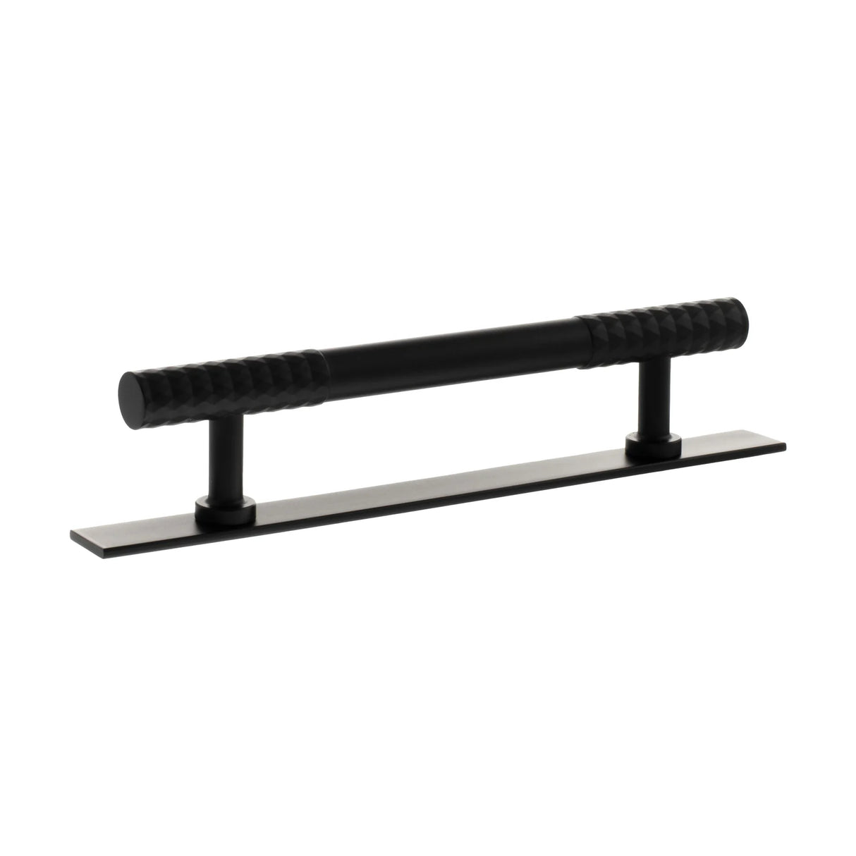 Millhouse Brass Matt Black 128mm Chrysler Diamond T-Bar Cabinet Pull Handle on Backplate  |  MHCDB17128MB